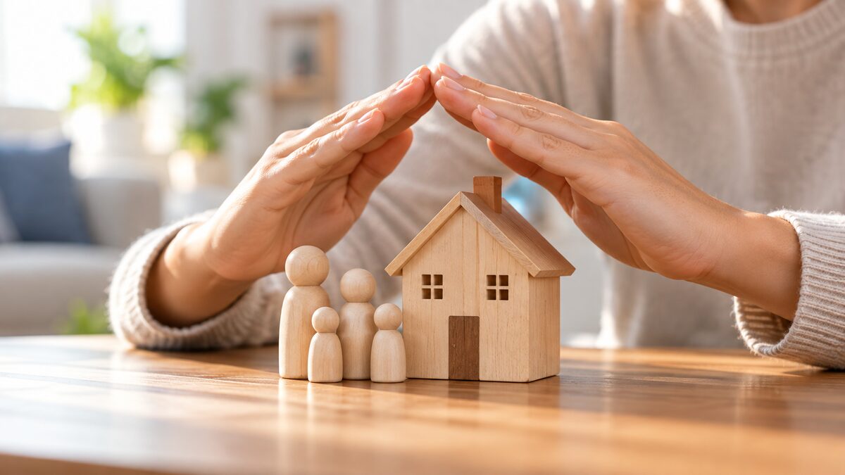 Casa em miniatura protegida por mãos